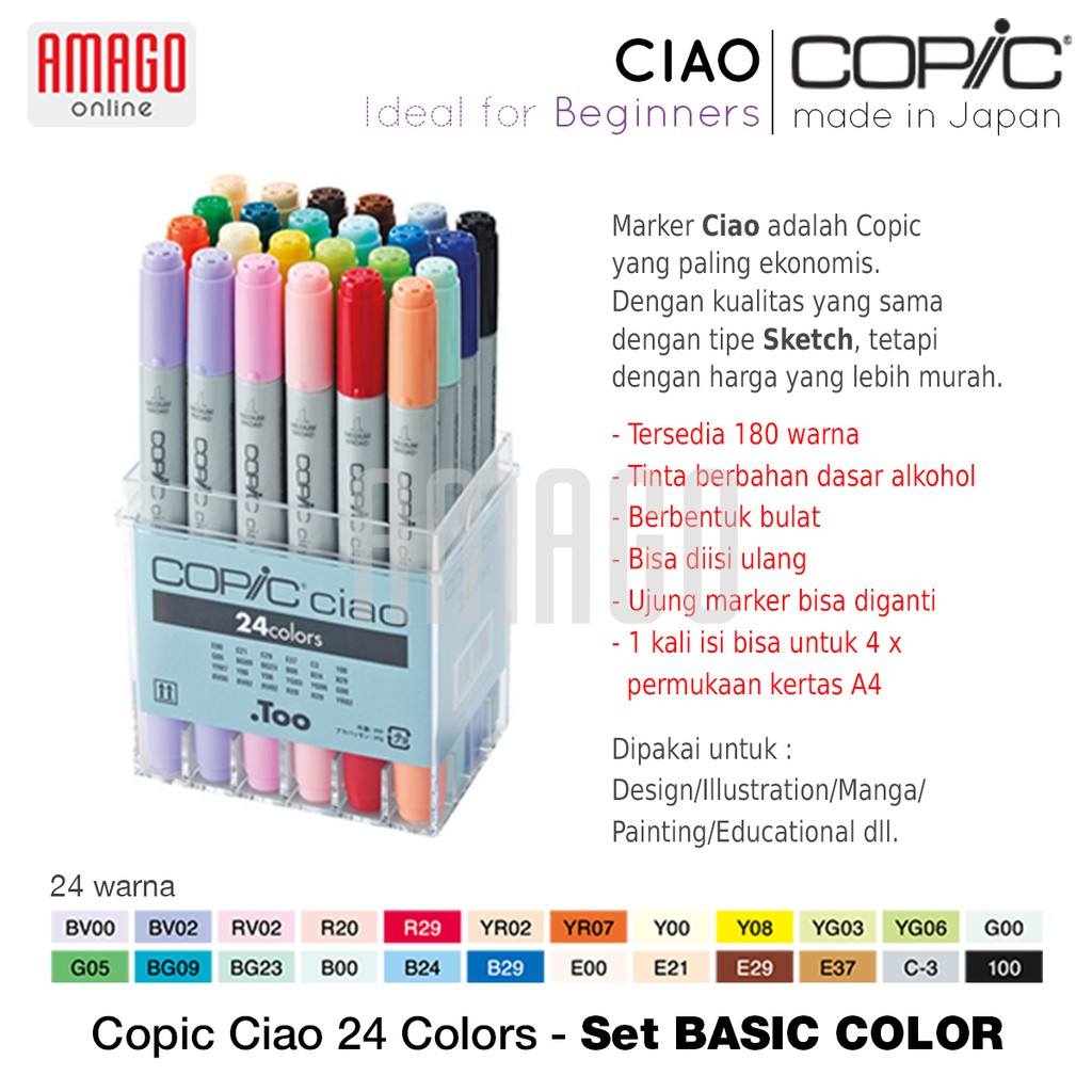 COPIC CIAO MARKER - 24 COLOR SET - BASIC COLOR - CCM/24BC