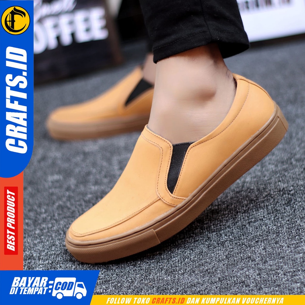 Crafts Videl - Sepatu Casual Slip On Kerja Kulit Asli Pria