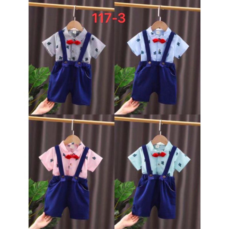 SETELAN KEMEJA ANAK LAKI LAKI IMPORT 0-4 TAHUN SUSPENDER FREE DASI MOTIF KAKTUS / SETELAN KEMEJA SUSPENDER ANAK COWOK IMPORT 0-4 TAHUN