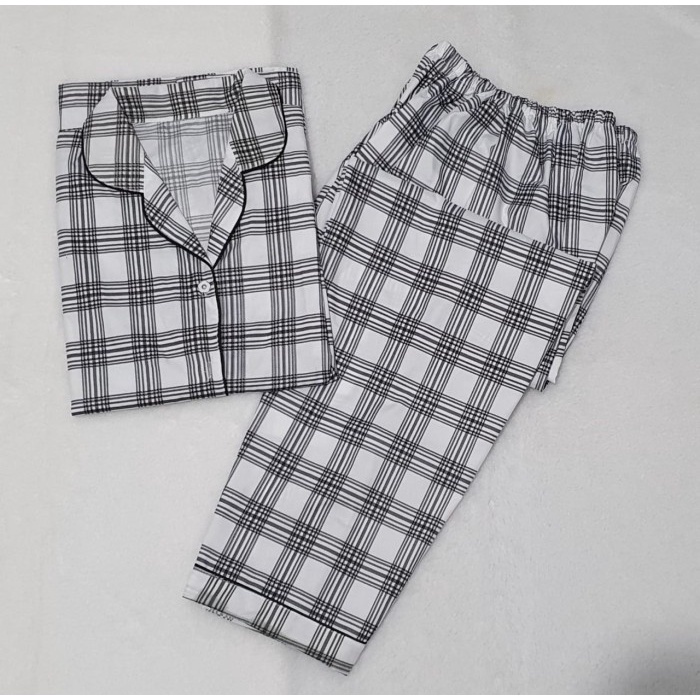 OKHISHOP - CP1 Piyama Pajamas CP Baju Tidur Piyama Wanita Dewasa Setelan CP Motif Trendy Karakter Kotak Guilen-CP Kerlita Putih