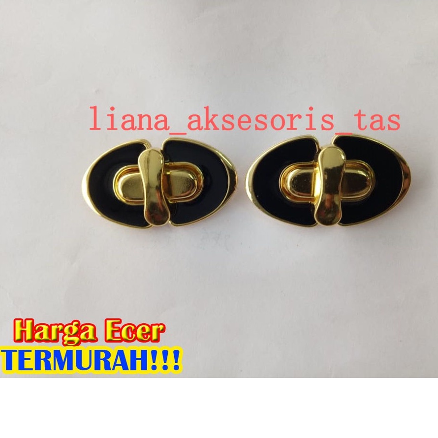 -KUNCI PUTAR TAS WANITA LIST HITAM WARNA LIGHT GOLD AKSESORIS TAS