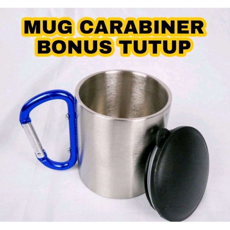 Gelas Cangkir Carabiner Stainless Steel 220ml + Tutup / MUG CARABINER