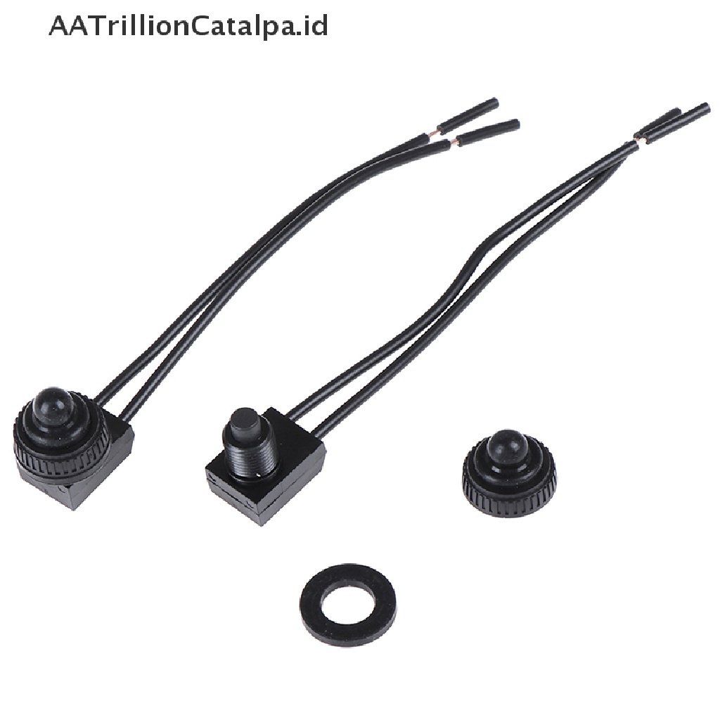 2pcs Saklar Tombol Tekan On-Off 12V Tahan Air Dengan Kabel Lead 4 &quot;Warna Hitam