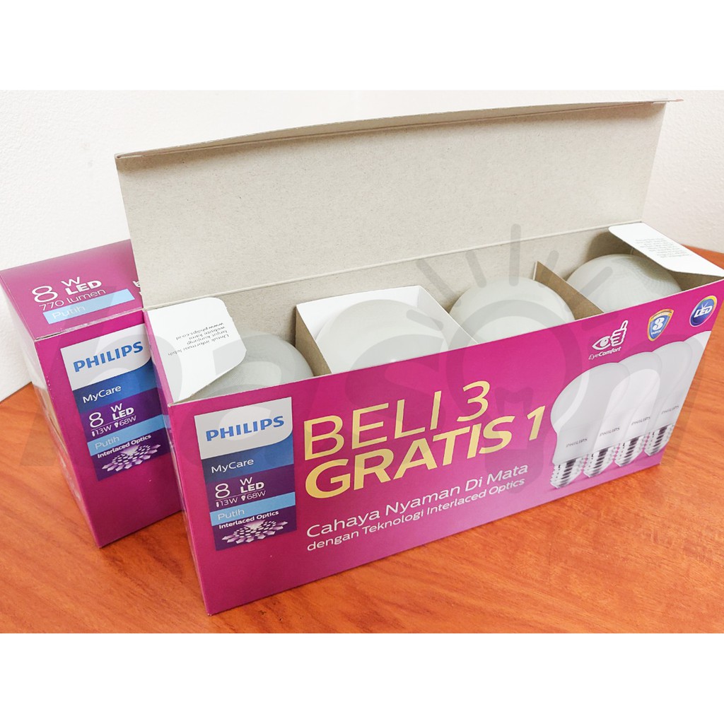 PHILIPS Multipack LED Bulb 8W Putih - Beli 3 Gratis 1