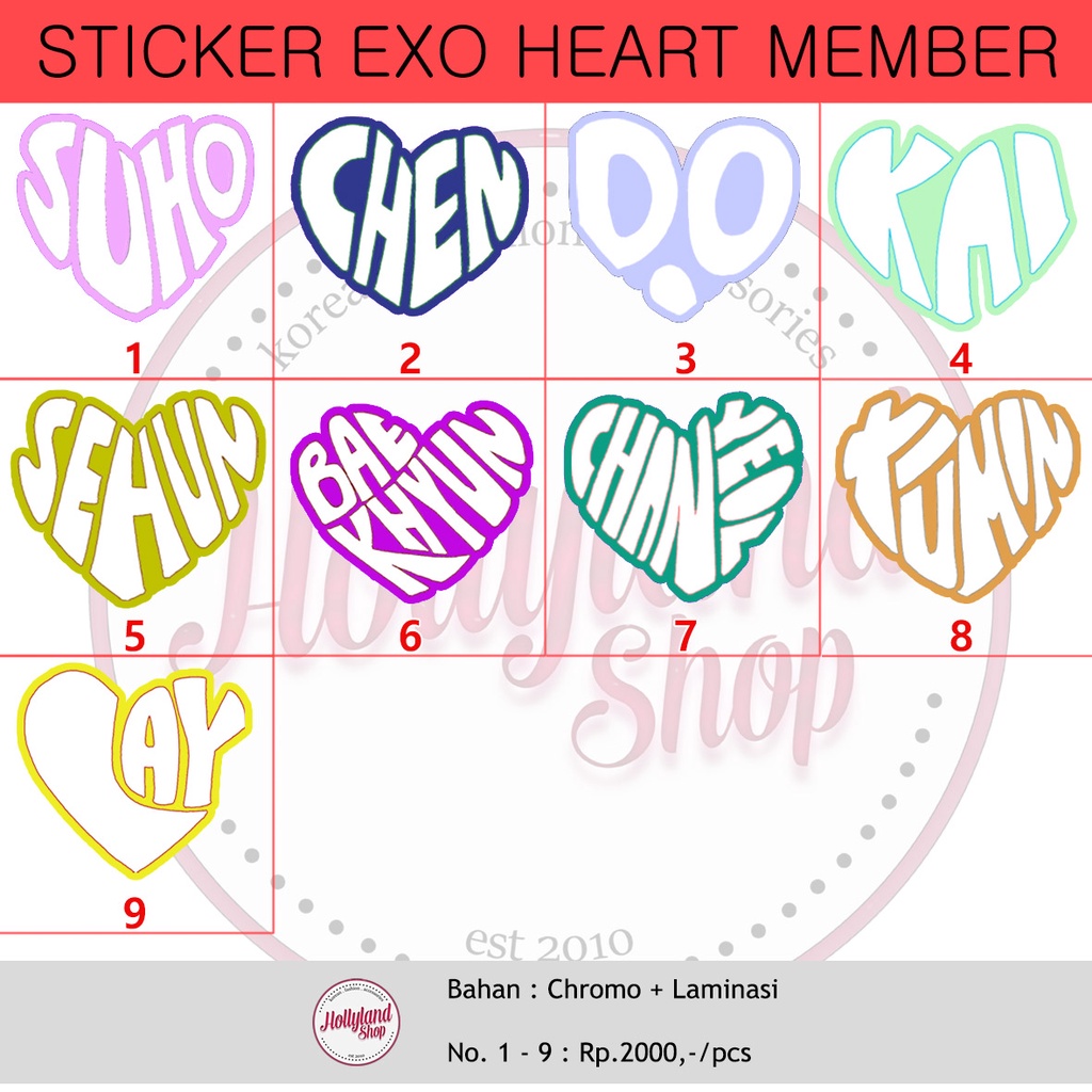 

Sticker EXO Heart Nama Member (5pcs Sticker) Unofficial
