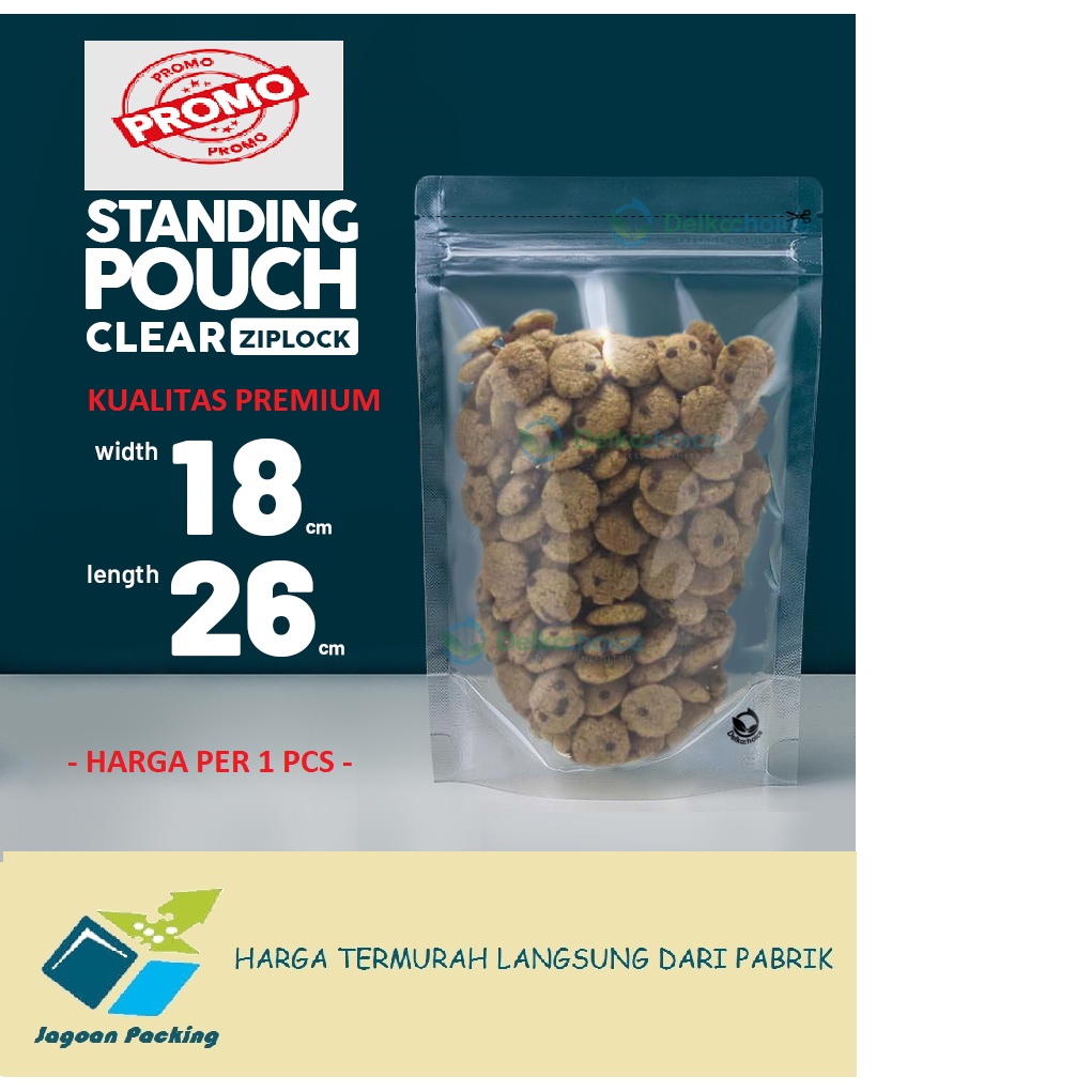 PLASTIK STANDING POUCH MURAH ZIPLOCK CLEAR 18 CM X 26 CM