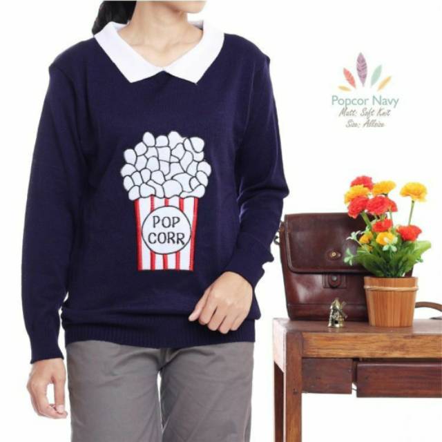 Sweater rajut | Baju rajut | Kaos tebal | popcorn navy