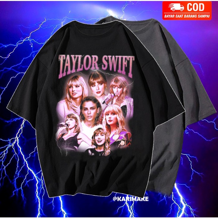 Marimampir Taylor swift oversized t shirt vintage rap tee - Hitam, M