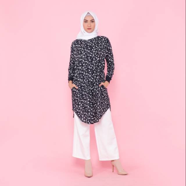 Aliza Midi Tunic (303) / tunik bunga / tunik motif / baju tunic / tunic rayon / tunik rayon / tunic 