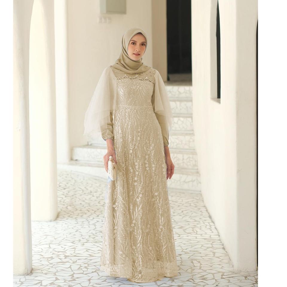 Top Produk.. Gamis Brukat Modern Terbaru, Gamis Remaja Dress Wanita Dress Kondangan Lamaran Wisuda L