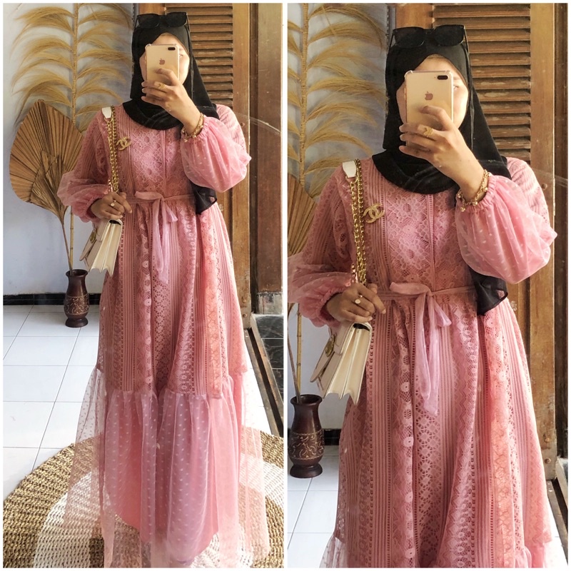 Gamis Brukat Terbaru | Dress Brukat Import Layer Ceruty  | Gamis Pesta Import Murah Grosir/ Gamis Br