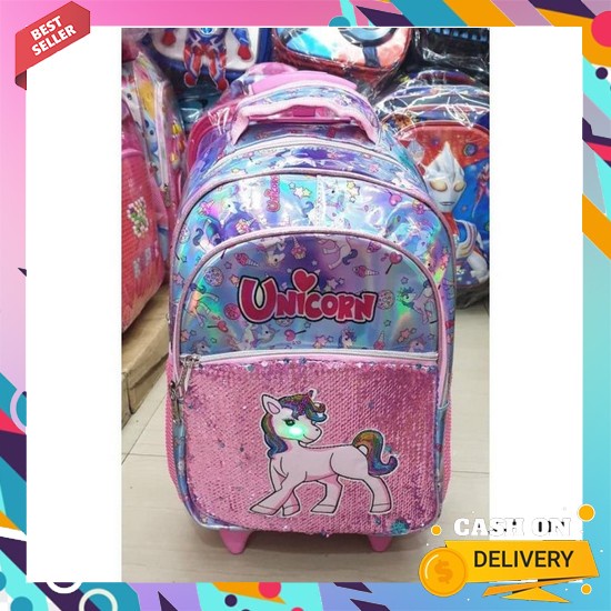 Lmb Tas Troli Anak Perempuan Sd Gambar Karakter Kuda Poni Unicorn Timbul 6D Import Bahan Nilon Premi