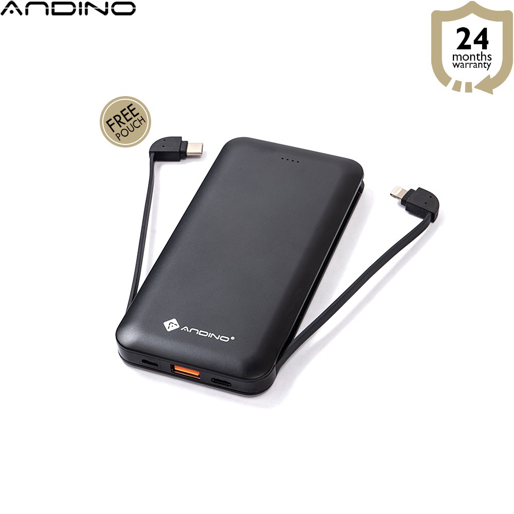 Andino PowerTWIN 10.0 - MFI Powerbank Fast Charging 10000mAh QC PD - Hitam
