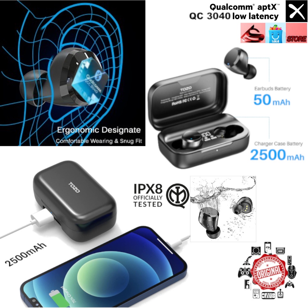 TOZO T12Pro TWS Earbuds Bluetooth Headphones Waterproof IPX8 Premium Fidelity Sound Quality Wireless