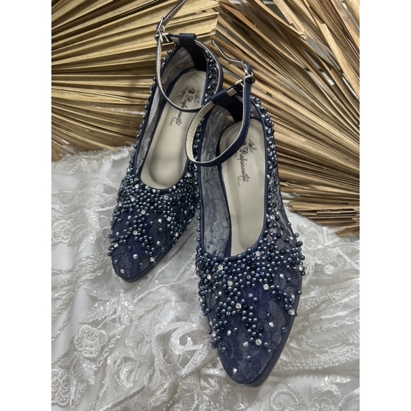 sepatu pengantin wanita Marsha navy tinggi 7cm lancip