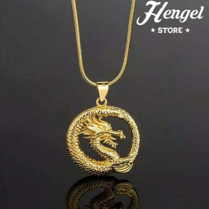 Kalung Naga Emas Liontin Bulat _Anting