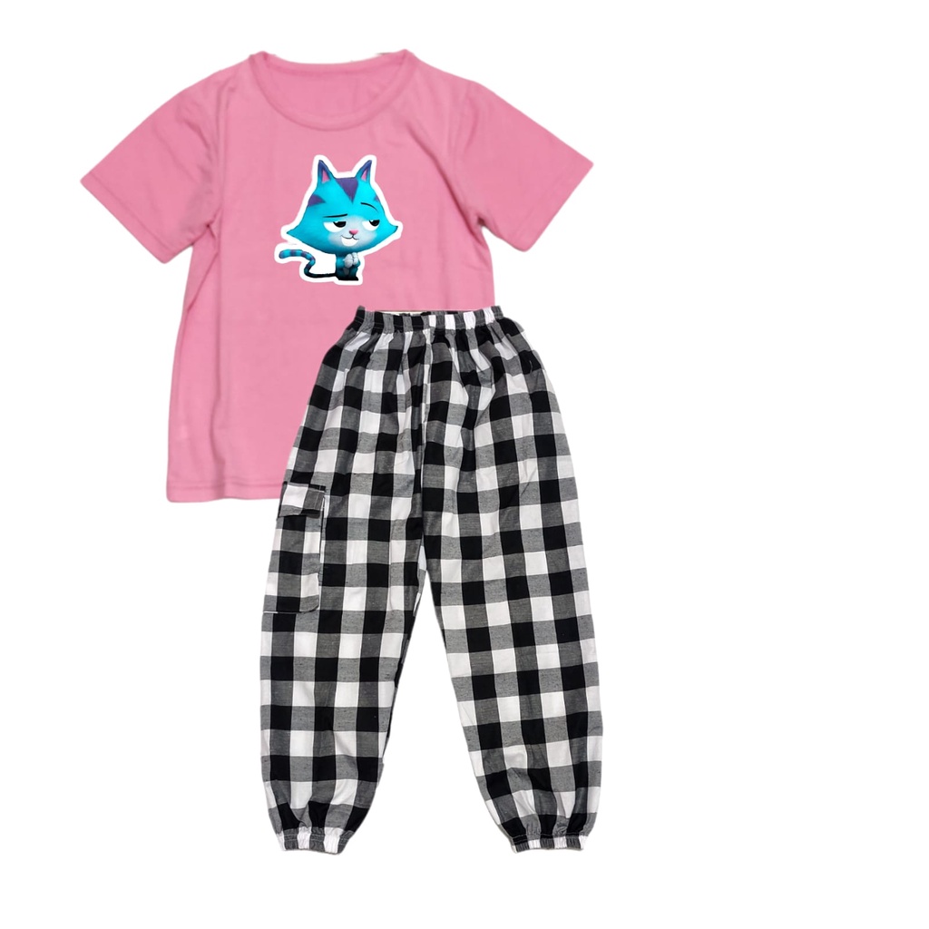 Cherrylpick Setelan anak perempuan usia 1-10 tahun / setcel anak perempuan / setcel anak murah / setelan anak murah-Pink/GabbyCat