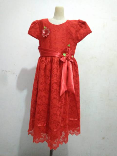 GAUN ANAK DRESS BROKAT (bunga samping)