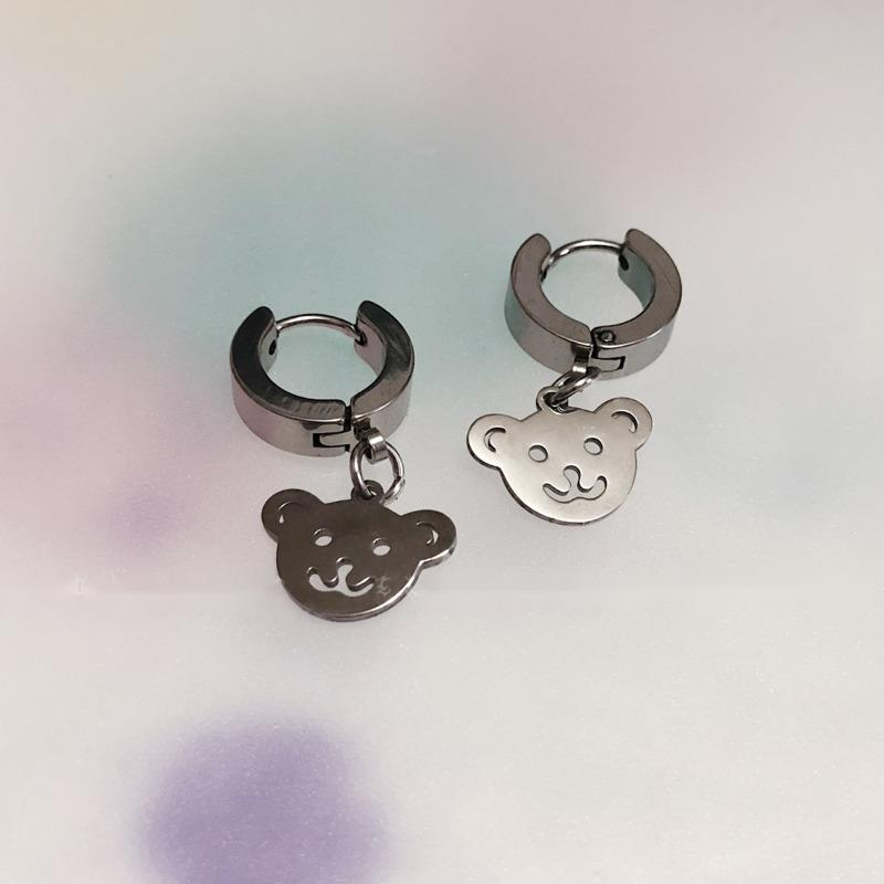 Titanium Steel Hollow Bear Earrings Accessories Simple Korean Style Cute