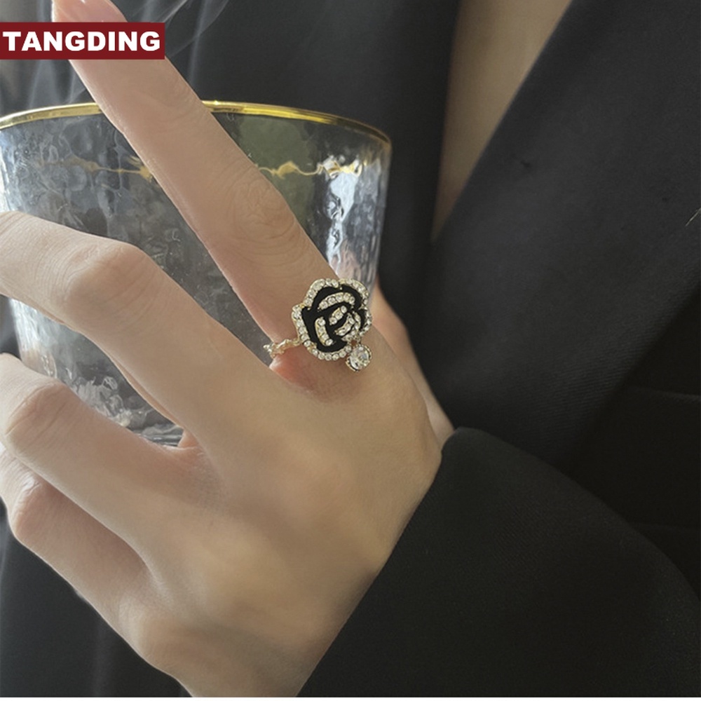 【COD Tangding】Cincin Model Terbuka Desain Bunga Camellia Gaya Korea Untuk Wanita