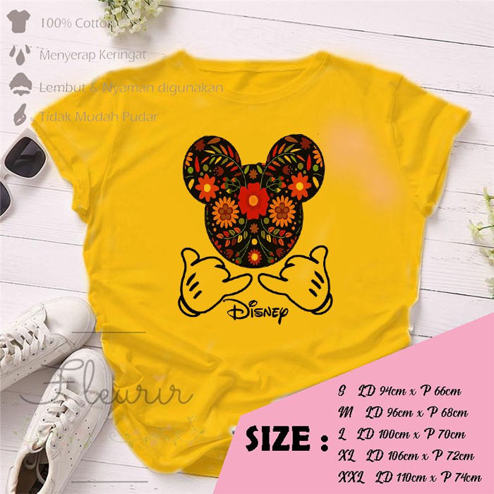 FLEURIR - KAOS MICKEY FLOWER WANITA DEWASA LENGAN PENDEK TUMBLR TEE UNISEX