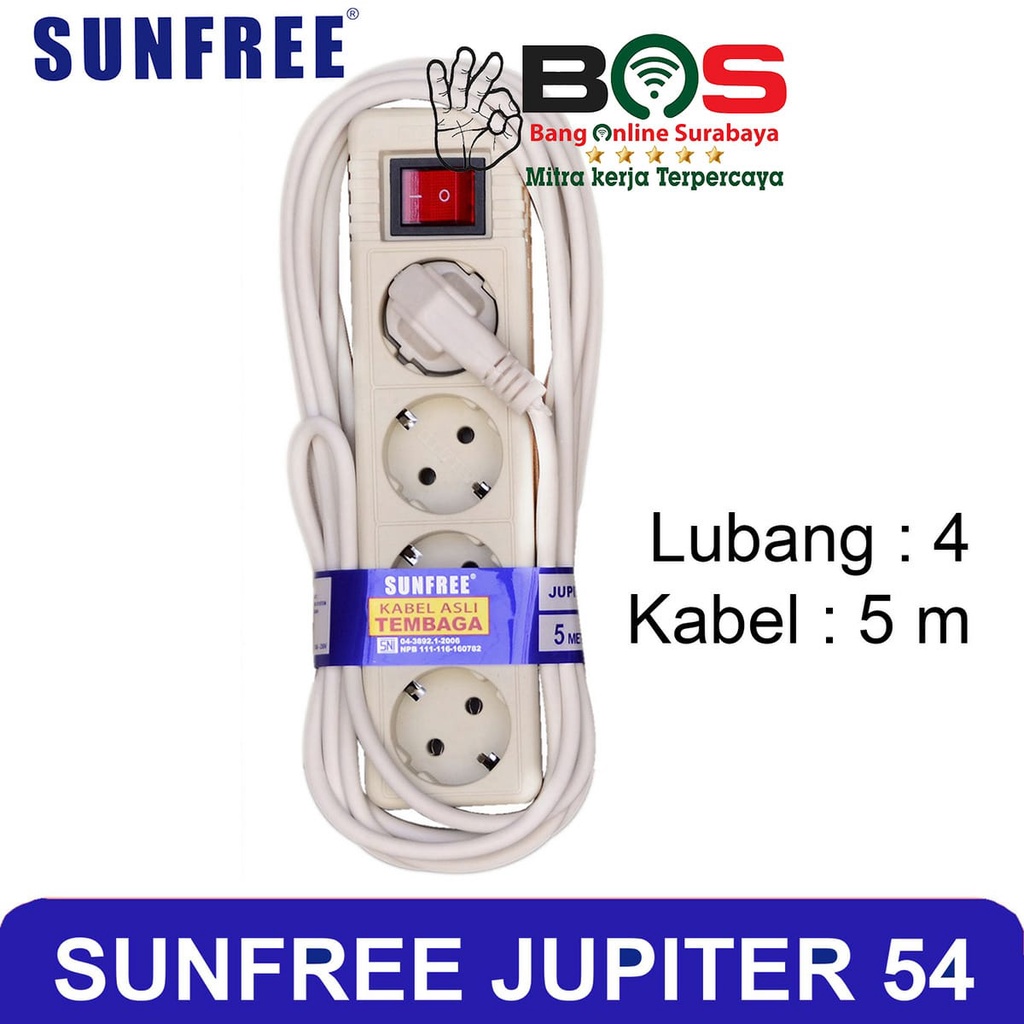 Stop Kontak SNI Kabel 5 Meter 4 Lubang Stop Kontak Sunfree Jupiter 54