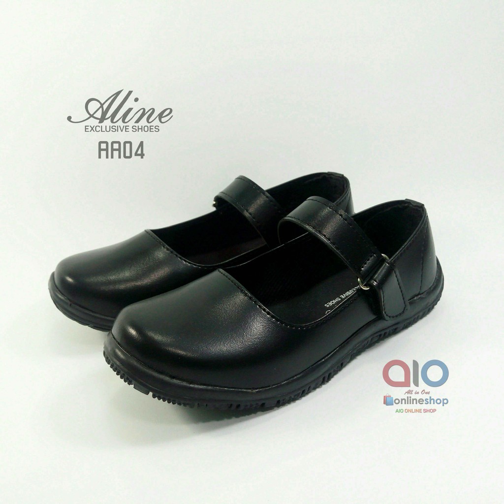 Aline Sepatu Anak Perempuan Size 31-35 Pantofel Paskibra Sekolah Hitam PAUD TK SD Flats AA04