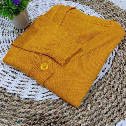 Long Cardy Kancing 3//Cardigan Saku//Cardigan Rajut Oversize-MUSTARD