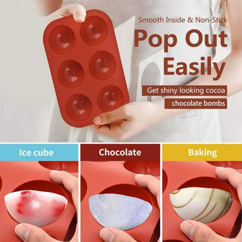 Cetakan Kue Cetakan Donat Silicone 6 Lubang Baking Mold Dome 6 Lubang Cetakan Coklat BPA Free