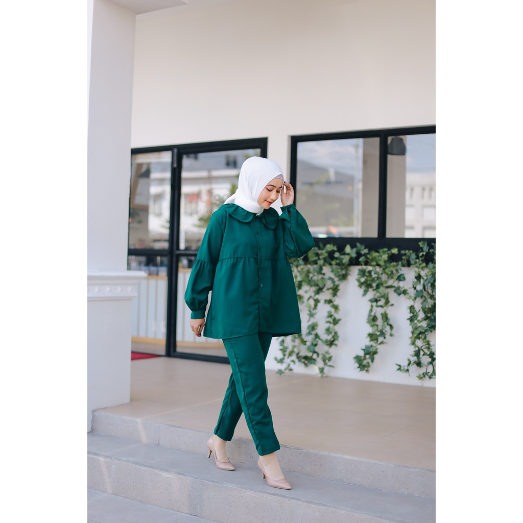 (DBY) ONE SET POPPY BONDA TUNIK SET REMPEL ATASAN OVERSIZE WOLFIS