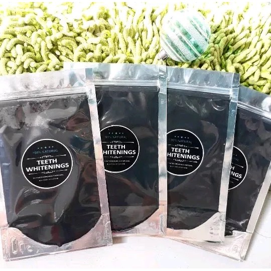 Charcoal Activated Powder Teeth Whitening Arang . Pemutih Bleaching Gigi Pouch