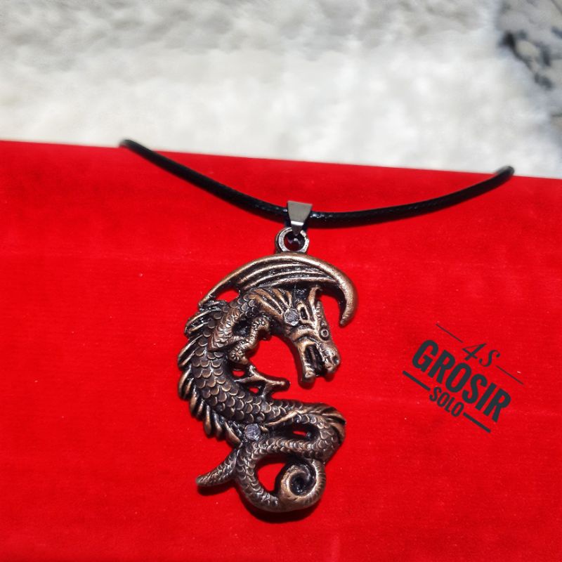 4s Grosir solo || Kalung Tali Hitam Liontin Naga Gold || Kalung Pria &amp; Wanita Tali Hitam Liontin Dragon Gold | Kalung dengan Tali Hitam Dan Liontin Naga Bahan Titanium anti karat &amp; Luntur