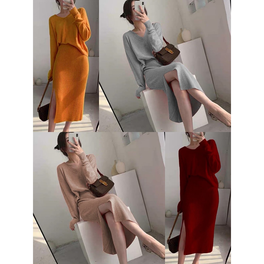 (Atasan+Rok) setelan wanita stelan rajut alexa fashion ns/pakaian wanita set atasan dan rok panjang 
