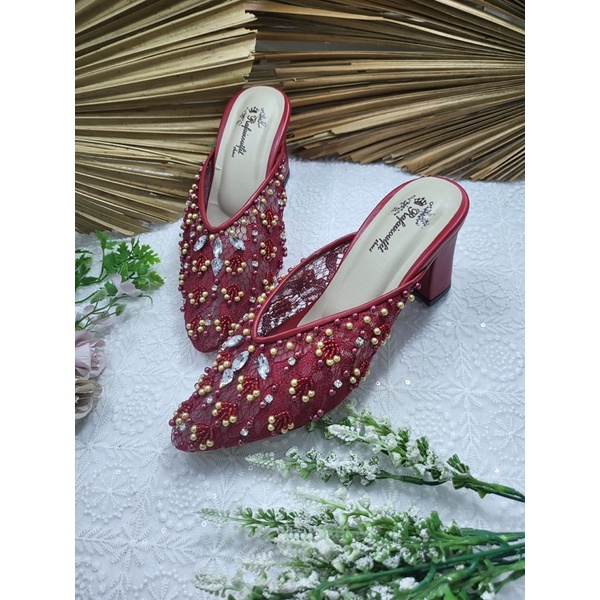 sepatu wedding Marisa merah marron 7cm tahu