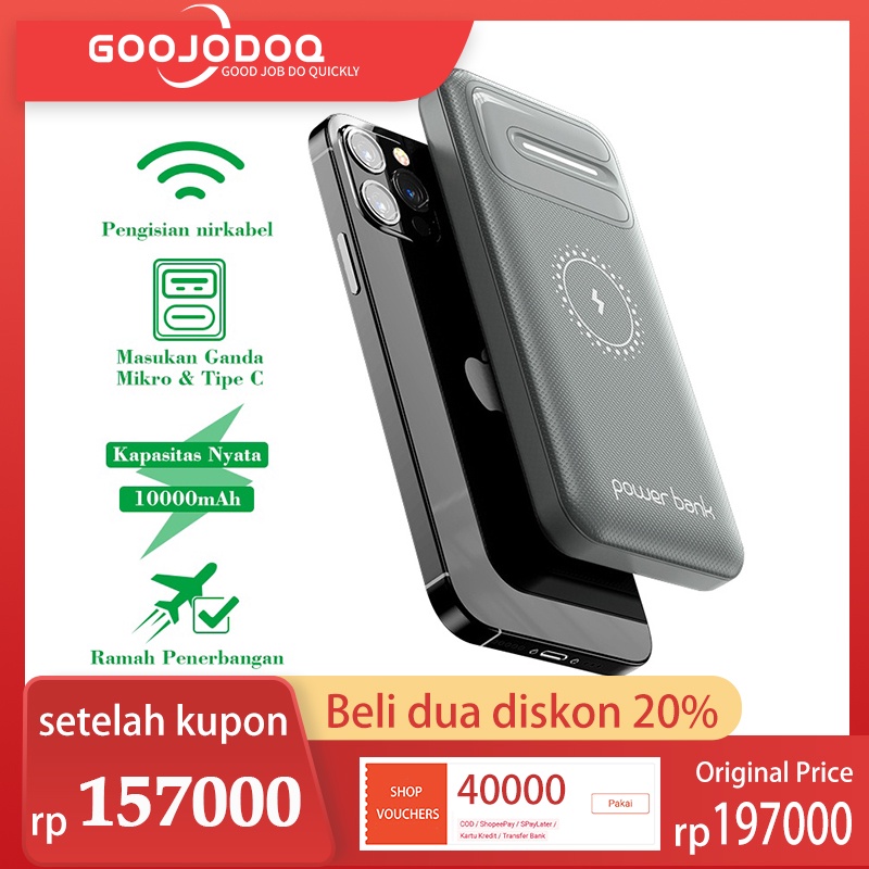 【Beli dua diskon 20%】 goojodoq Powerbank Wireless Fast Charging 10000mAh mobile phone universal power bank