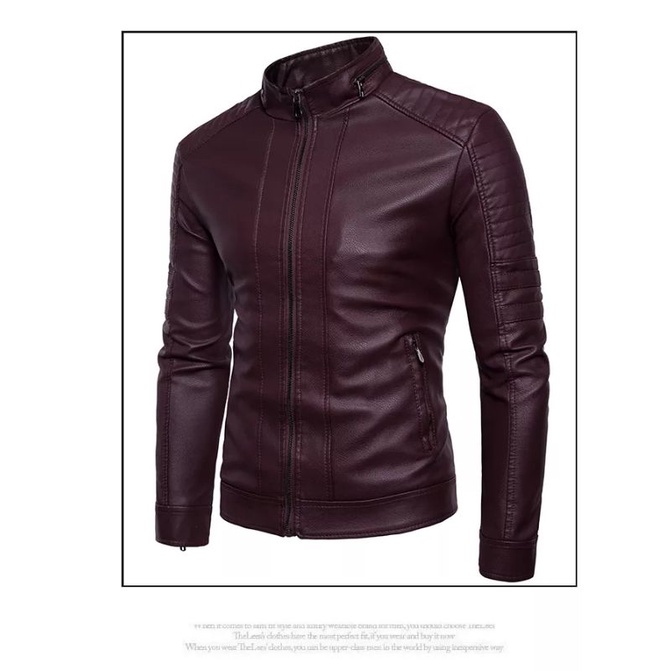 JAKET KULIT PRIA ASLI DOMBA GARUT WARNA MERAH MAROON TERBARU