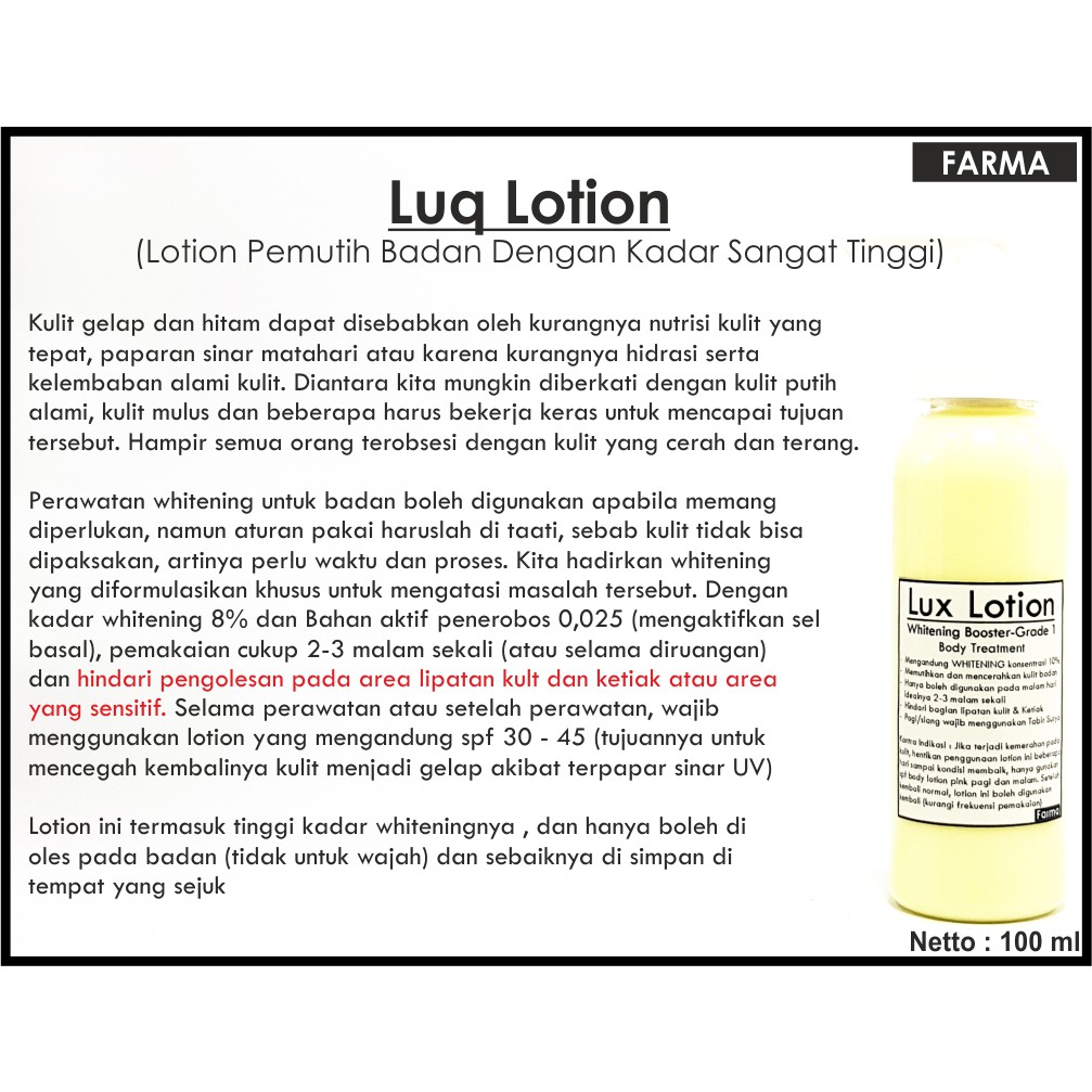 Luq Lotion - Lotion Pemutih Badan Dosis Tinggi