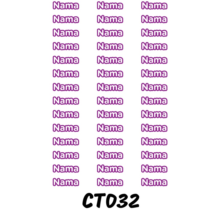 

Sticker Nama Cutting Label Waterproof Tahan Air Text 32 (CT032)