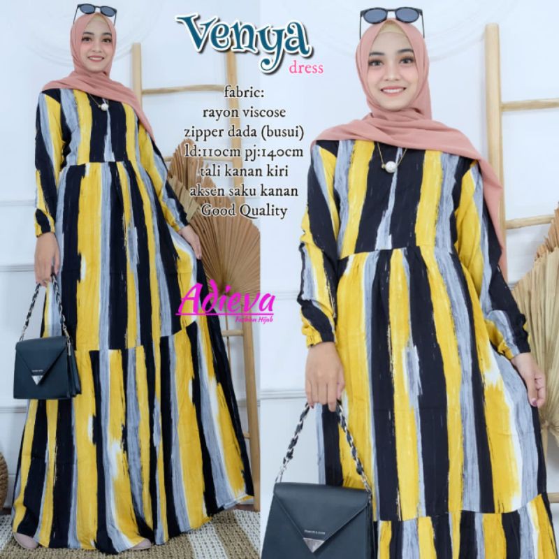 Gamis Motif Venya Dress Original Adieva Mat Rayon Viscose