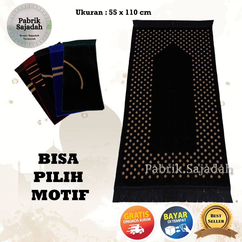 Sajadah Hitam Exclusive Motif Polos Simple Terbest Seller Asli Turki Ukuran 55 X 110 CM Bahan Bludru