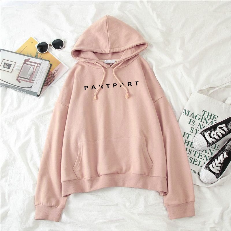 Hoodie Partpart Wanita Terbaru Motif Simpel Bahan Fleece Tebal