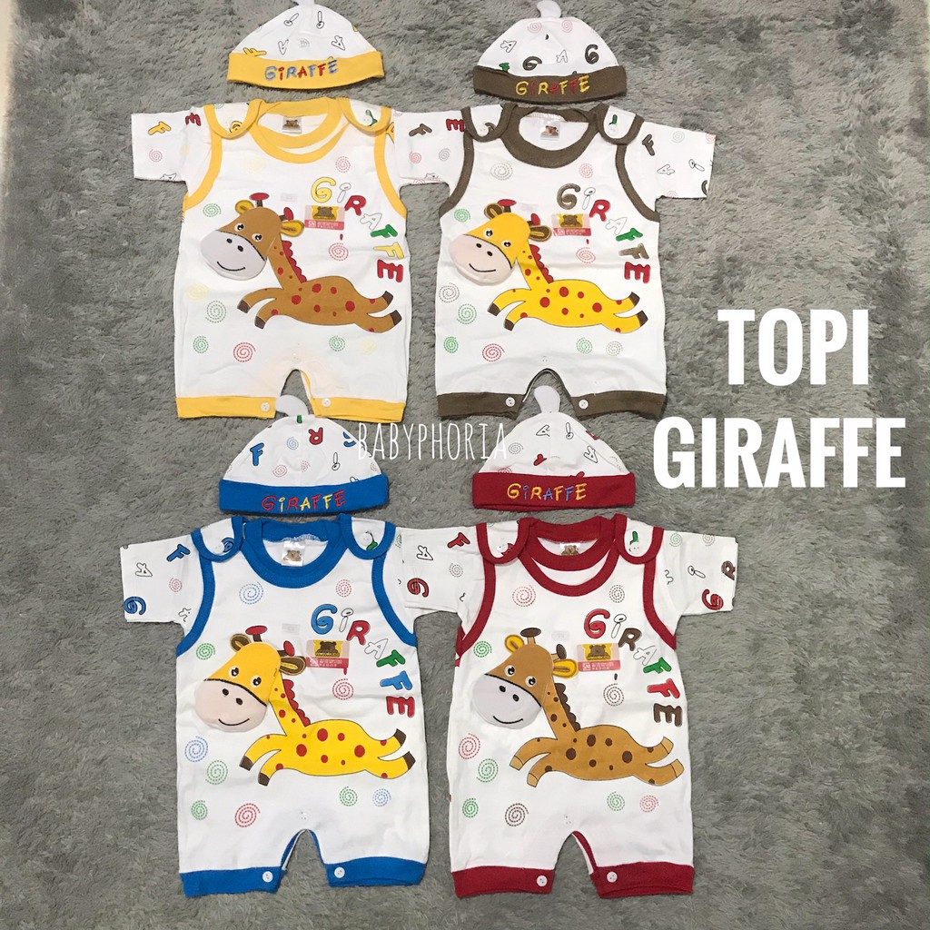 Romper Bayi / Jumper Pendek bisa Lepas BABYPHORIA Motif Animal dengan Topi