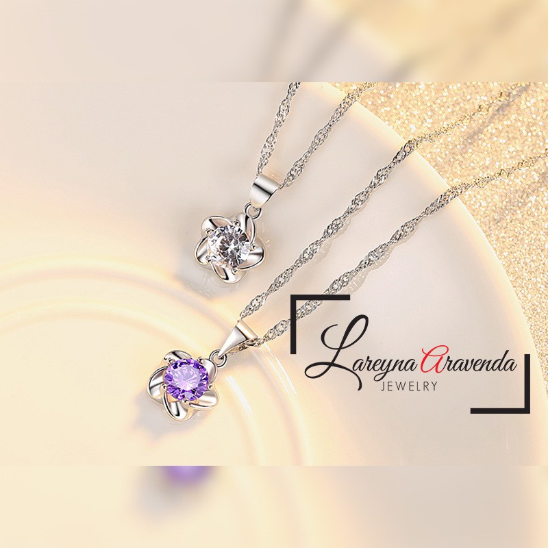 Kalung Titanium Asli + Liontin Model Bunga Crystal Kristal Swarovski KL004