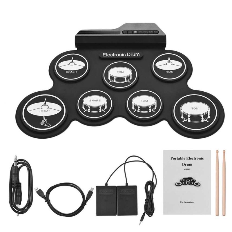 Electronic Digital Drum Kit Perkusi 7 Pads Folding USB Power