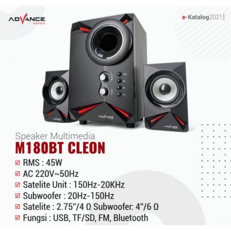 SPEAKER ADVANCE CLEON M180BT Bentuknya Modern, Bass nya Mantap, Support Bluetooth ,TF, FM, USB, RMS 45W - (speaker bluetooth/ speaker aktif/ speaker super bass/ berkualitas tinggi