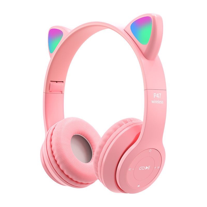 Headset Bluetooth Telinga Kucing Headphone Lucu LED Wireless Promo By sen