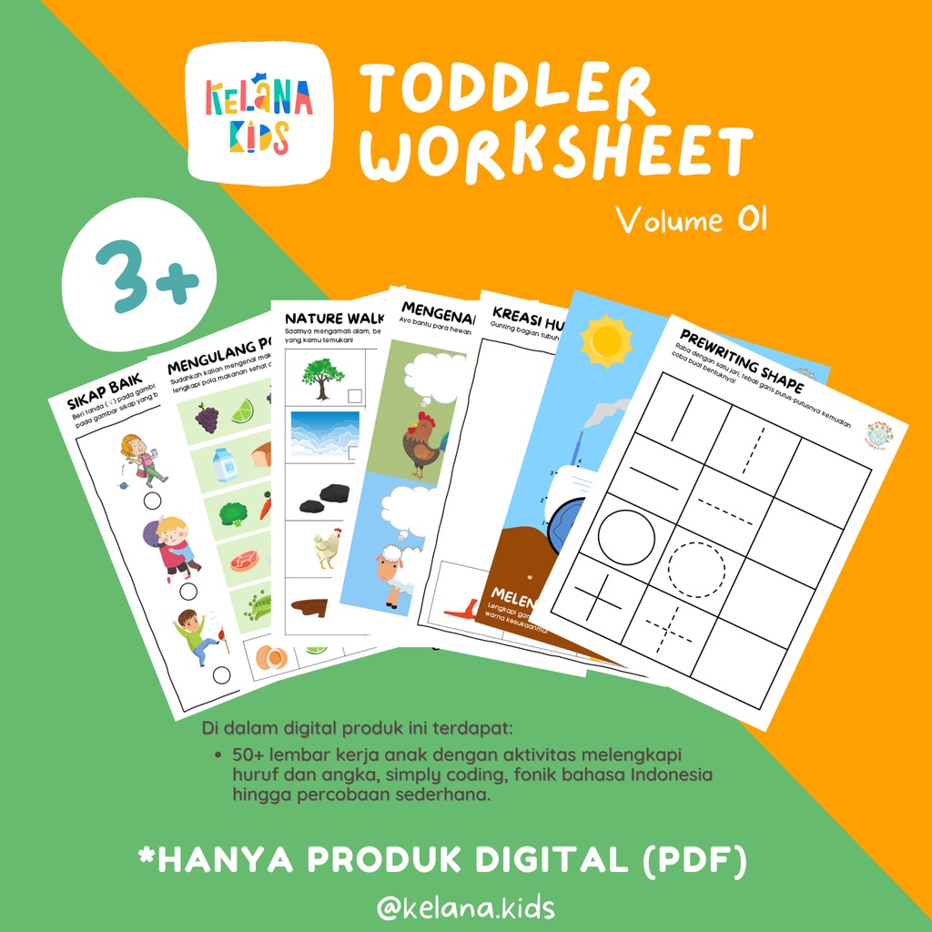 Worksheet Anak Vol. 1 Usia 3 tahun 55 lembar - Printable Toddler