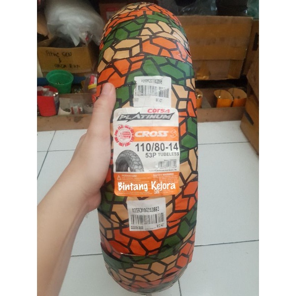 BAN LUAR CORSA PLATINUM CROSS S TUBELESS TUBLES 110 80 14 UNTUK MOTOR MATIC BEAT VARIO DLL
