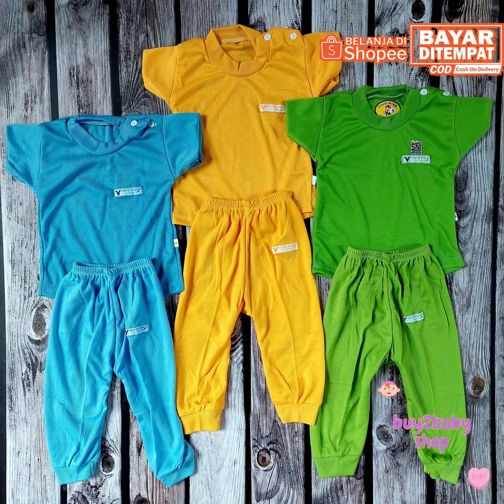 Baju bayi setelan CPR kaos pendek celana panjang warna polos murah berkualitas Cico Miko 0-2 Tahun isi 1-3 setelan