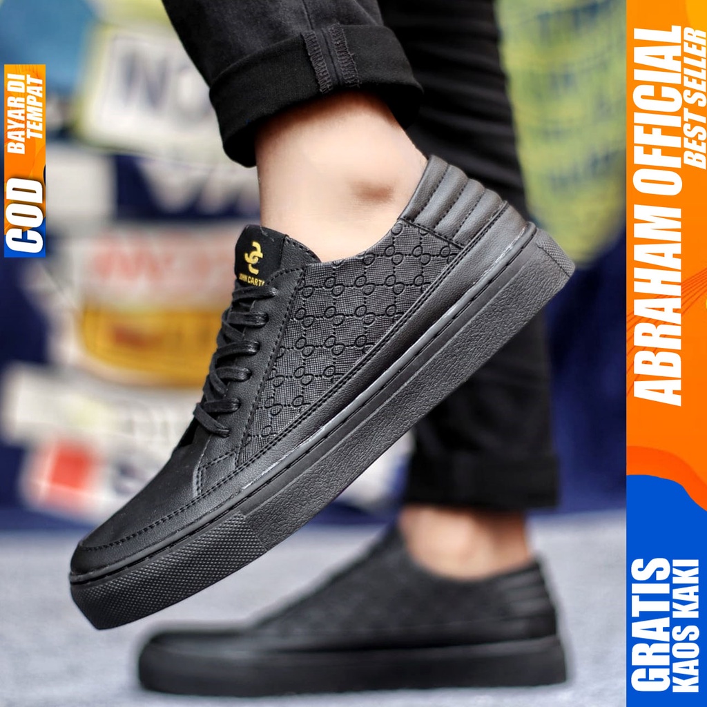 Sepatu Casual Pria Sneakers Hitam Kasual Kulit Pu Kekinian Kerja Kuliah Kantor Fashion Shoes Terbaru ALTERIO